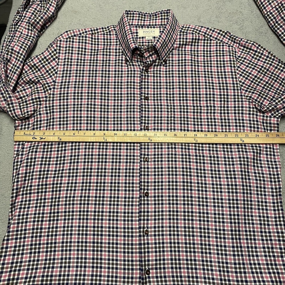 Hagen Carmel Fit Shirt Mens XXL Blue Pink Gingham Check Plaid Cotton Casual Prep - Picture 4 of 8